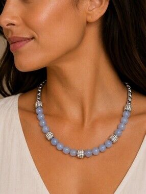 BRIGHTON Blue Agate Crystal Beaded Meridian Necklace